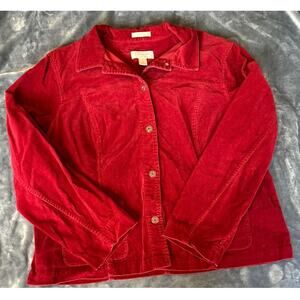 CJ Banks Brand Plus Size 1X Red Button Up Stretch Corduroy Womens Jacket